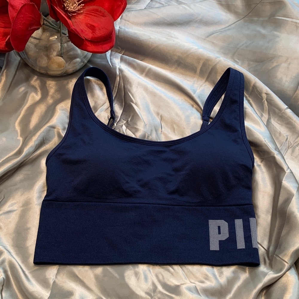 🌹PINK SPORT Victoria's Secret • Navy Seamless Scoop Sports Bra - EUC